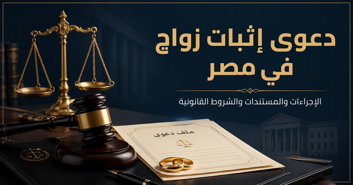 دعوى إثبات زواج في مصر مع ملف دعوى وخواتم زواج وميزان عدالة يوضح إجراءات إثبات الزواج والمستندات المطلوبة أمام محكمة الأسرة