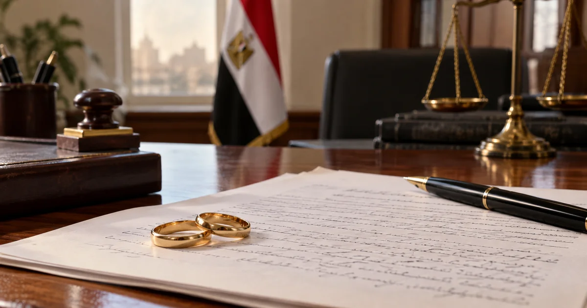عقد زواج عرفي مع خاتمي زواج على مكتب قانوني في مصر