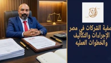 تصفية الشركات في مصر الإجراءات والتكاليف والخطوات العملية مع محامي شركات داخل مكتب قانوني يراجع مستندات التصفية