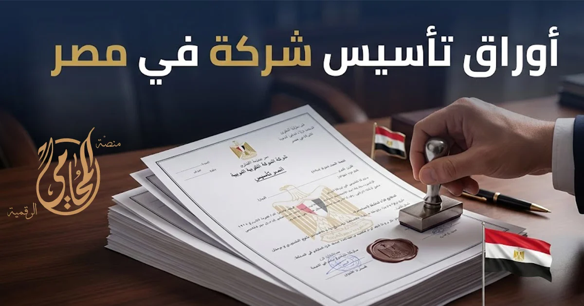 صورة بارزة توضح أوراق تأسيس شركة في مصر وتشمل مستندات الشركاء وعقد التأسيس والتوكيل وإثبات مقر الشركة وتجهيز الملف بدون ملاحظات