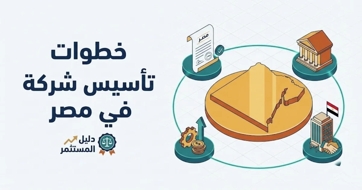 صورة بارزة توضح خطوات تأسيس شركة في مصر من تجهيز المستندات وعقد التأسيس والتوكيل وإثبات المقر حتى القيد بالسجل التجاري وفتح الملف الضريبي