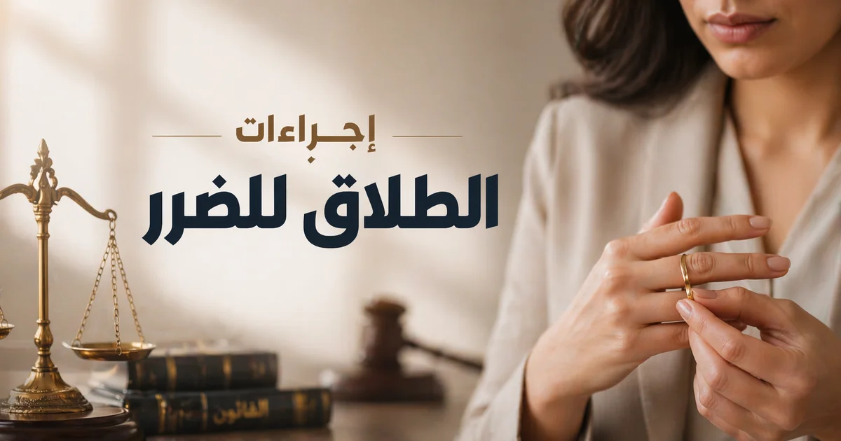 اجراءات الطلاق للضرر في مصر في صورة رمزية لامرأة تخلع خاتم الزواج بجوار ميزان العدالة وكتب القانون للتعبير عن النزاع الأسري واللجوء للإجراءات القانونية