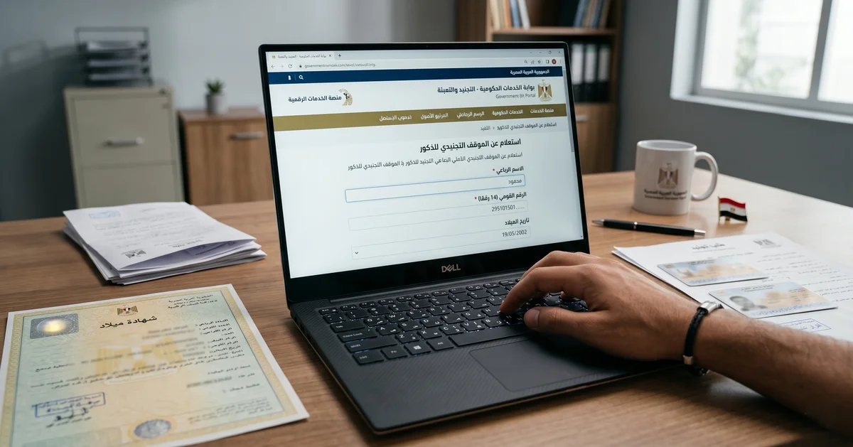 إدخال بيانات الاستعلام عن الموقف التجنيدي إلكترونيًا في مصر على موقع الخدمات الحكومية.