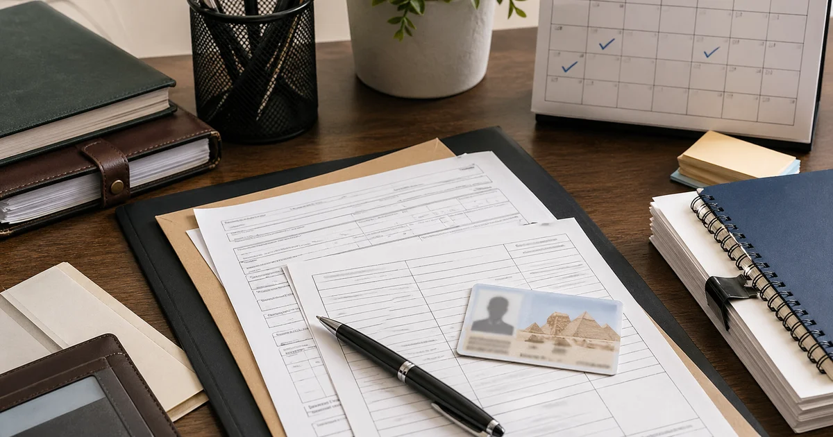 أوراق قيد دراسي ونماذج تجنيدية منظمة على مكتب لتوضيح مستندات تأجيل التجنيد الدراسي للطلاب.