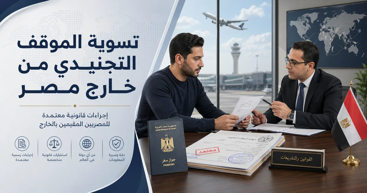 محامٍ يراجع مستندات تسوية الموقف التجنيدي من خارج مصر مع مصري مقيم بالخارج لاستخراج شهادة الموقف التجنيدي.