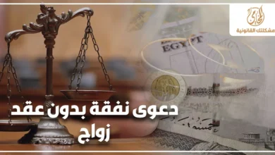دعوى نفقة بدون عقد زواج مع ميزان العدالة وخلفية عملات مصرية توضح المطالبة بالنفقة وإثبات الحقوق المالية أمام محكمة الأسرة في مصر.