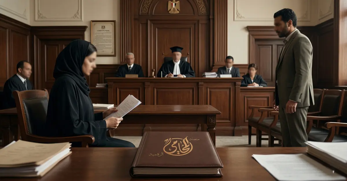 مشهد داخل محكمة أسرة مصرية يعبر عن نزاع حول سقوط الحضانة في القانون المصري بين الأبوين.