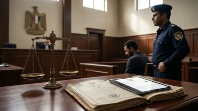 تعبير بصري عن عقوبة المخدرات في مصر داخل قاعة محكمة مصرية يوضح الطابع الجنائي وخطورة الاتهام.
