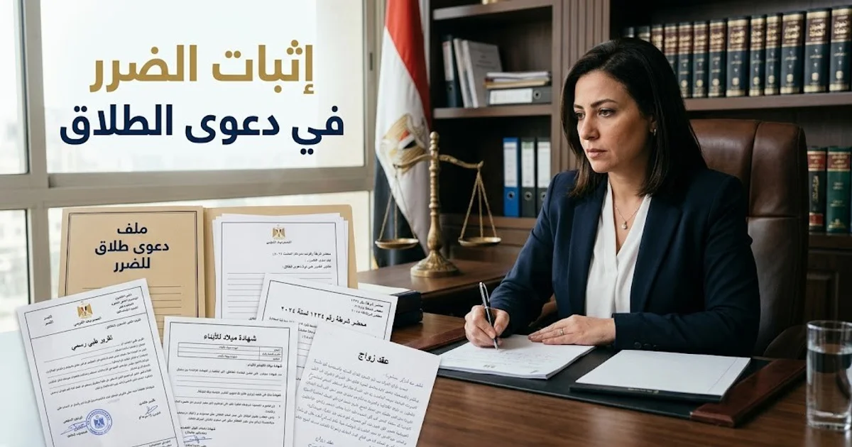اثبات الضرر في دعوى الطلاق في مصر من خلال المستندات والأدلة القانونية داخل مكتب محاماة مع ملف الدعوى وعقد الزواج وتقارير رسمية