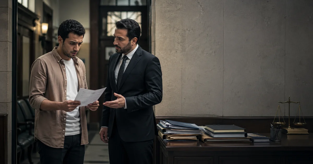 محامي جنايات يشرح لشاب يحمل ورقة استدعاء ما يجب فعله قبل التحقيق في النيابة لأول مرة.