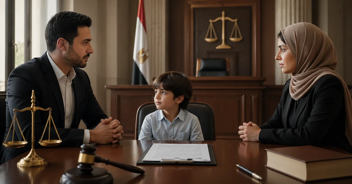 دعوى رؤية او استضافة أمام محكمة الأسرة لتنظيم رؤية الطفل بين الأب والأم بما يراعي مصلحة الصغير.