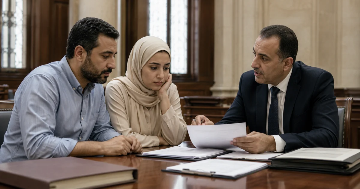 محامي أحوال شخصية يشرح لموكل مستندات إثبات الزواج العرفي والإجراءات القانونية أمام محكمة الأسرة في مصر.