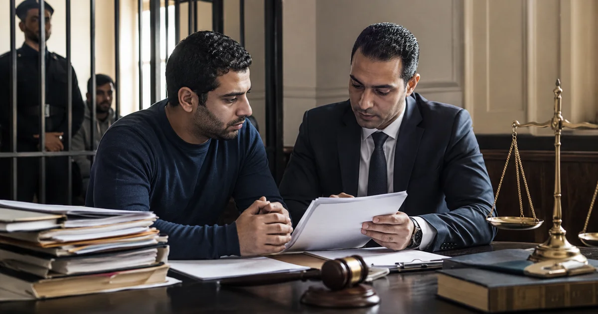 محامي جنايات يشرح للمتهم إجراءات إخلاء السبيل بالكفالة داخل المحكمة قبل نظر طلب الإفراج