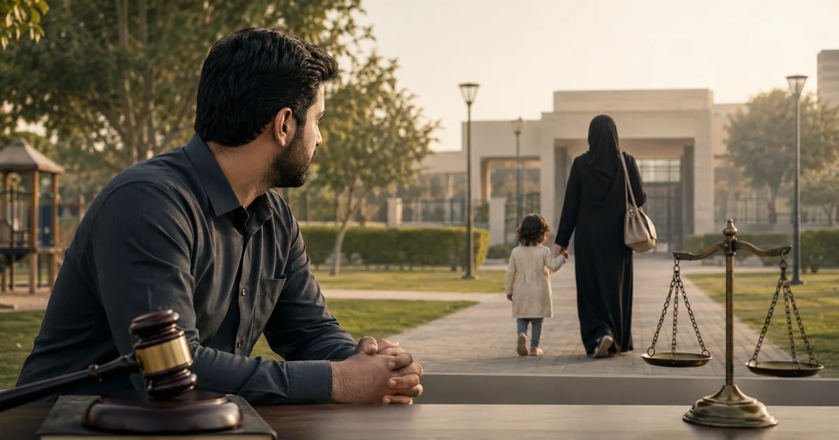 أب ينتظر تنفيذ حكم الرؤية بينما يغادر الطفل مع الحاضنة في نزاع أسري أمام محكمة الأسرة