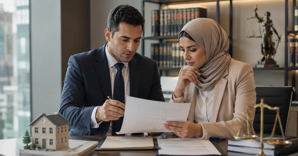 محامٍ وعميلة يراجعان أوراق عقار لمعرفة هل الأنسب رفع دعوى صحة التوقيع أم صحة ونفاذ.