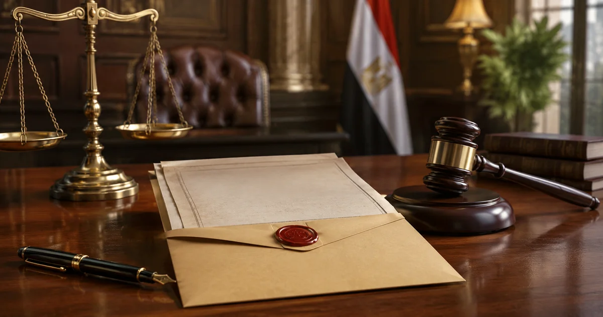 إنذار رسمي على يد محضر في مكتب قانوني مع مستندات قضائية وميزان العدالة