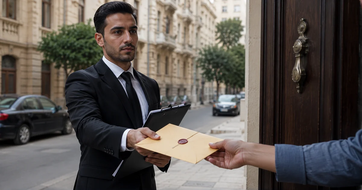 تسليم إنذار رسمي على يد محضر إلى المعلن إليه وفق إجراءات الإعلان القانونية
