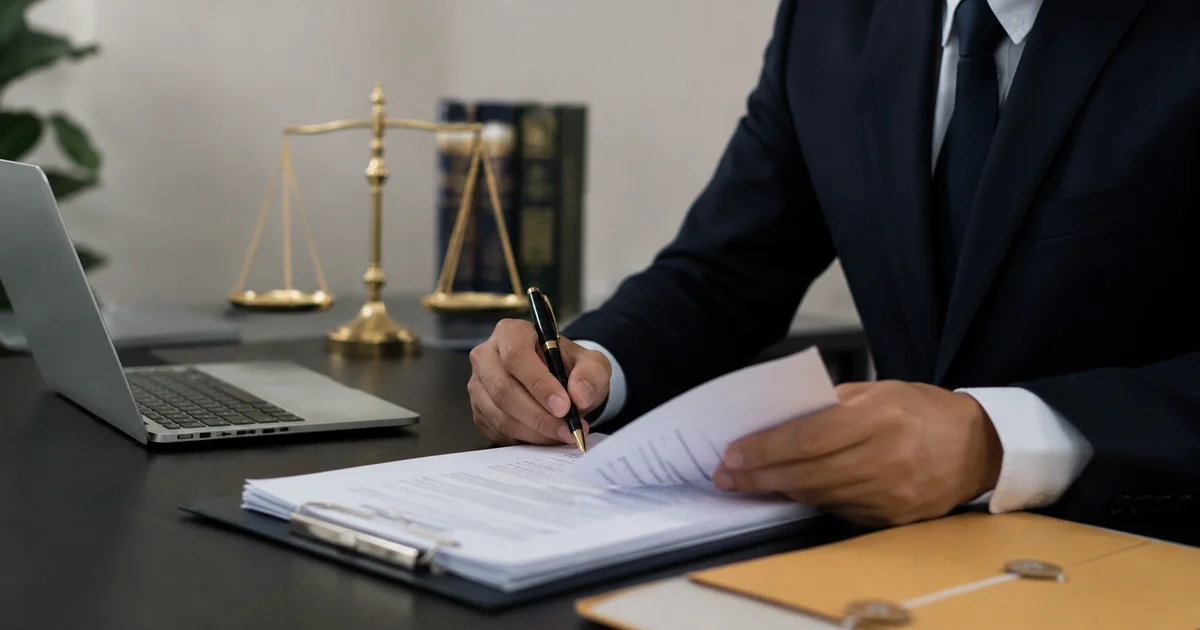 محامٍ يراجع عقد العمل والمستندات اللازمة لحساب التعويض عن الفصل التعسفى فى قانون العمل المصرى