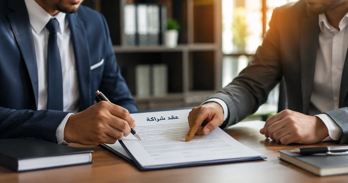 مراجعة عقد شراكة بين شركاء قبل التوقيع لتحديد الحصص والإدارة والأرباح بشكل قانوني واضح