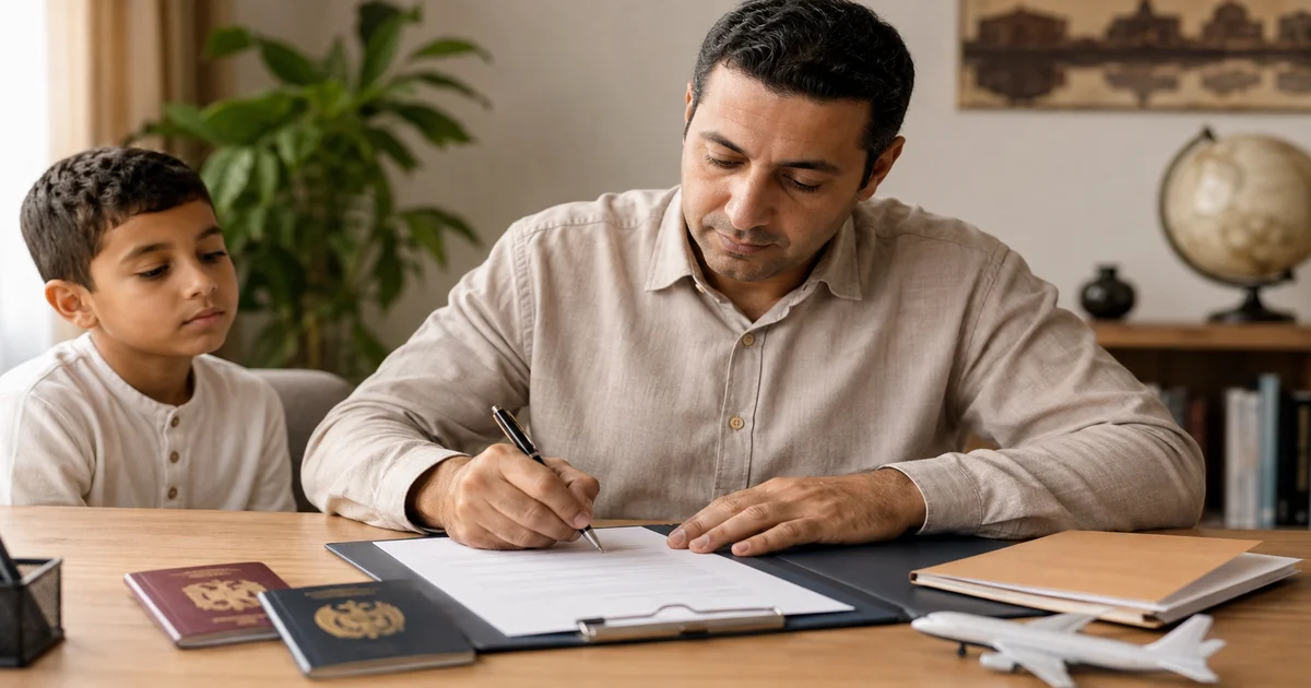 توقيع ولي الأمر على إقرار عدم ممانعة سفر طفل