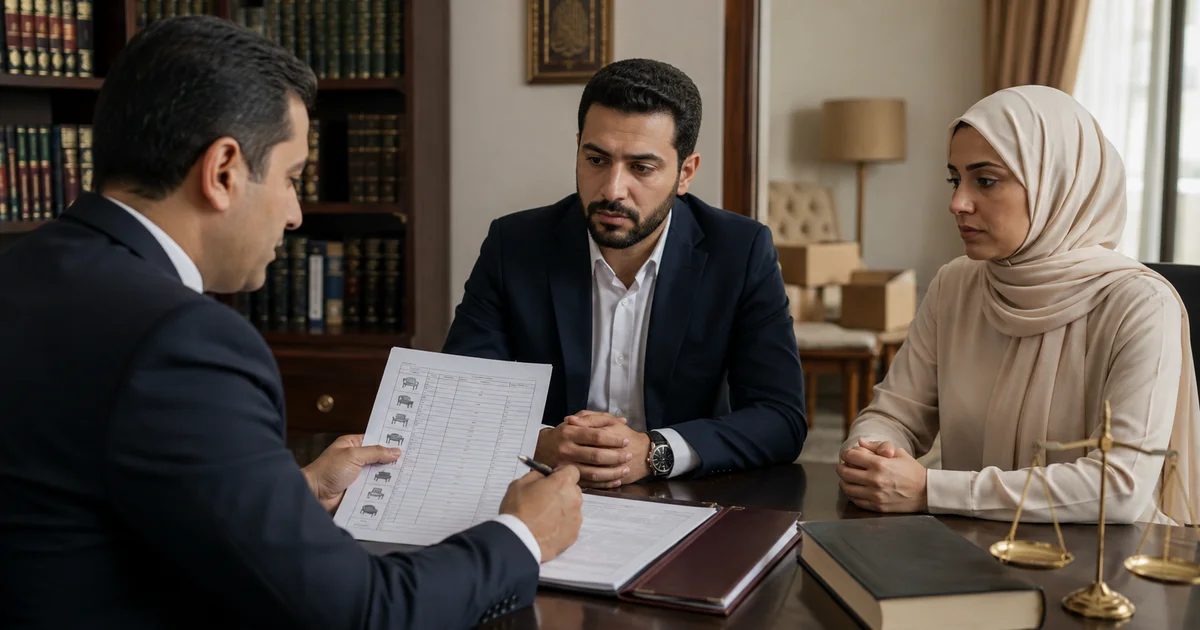 محام يراجع الدفوع والمستندات في قضية تبديد منقولات زوجية
