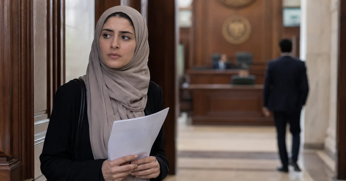 زوجة تحمل مستندات أمام المحكمة لبحث الضرر أو غياب الزوج في القانون المصري