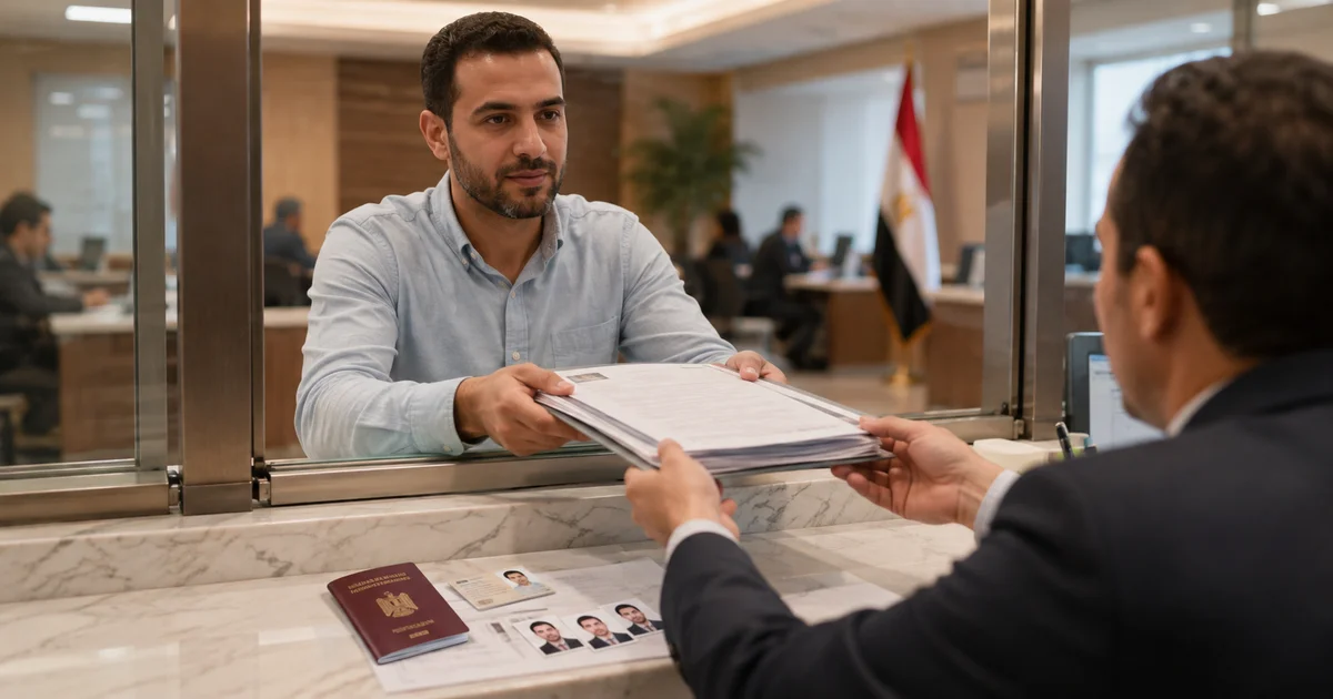 تقديم أوراق جواز السفر في أحد مكاتب الجوازات في مصر