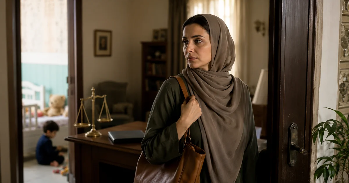زوجة عند باب مسكن الزوجية توضح أثر سبب الخروج على حكم النشوز والحقوق