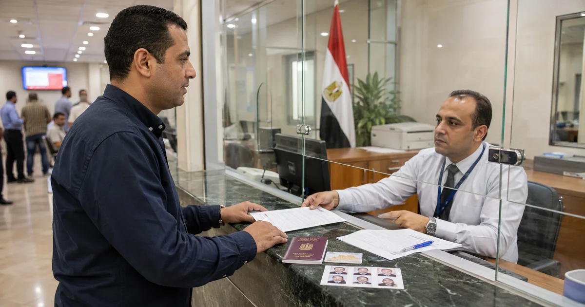 مواطن يقدم مستندات استخراج بدل فاقد جواز السفر داخل مصر