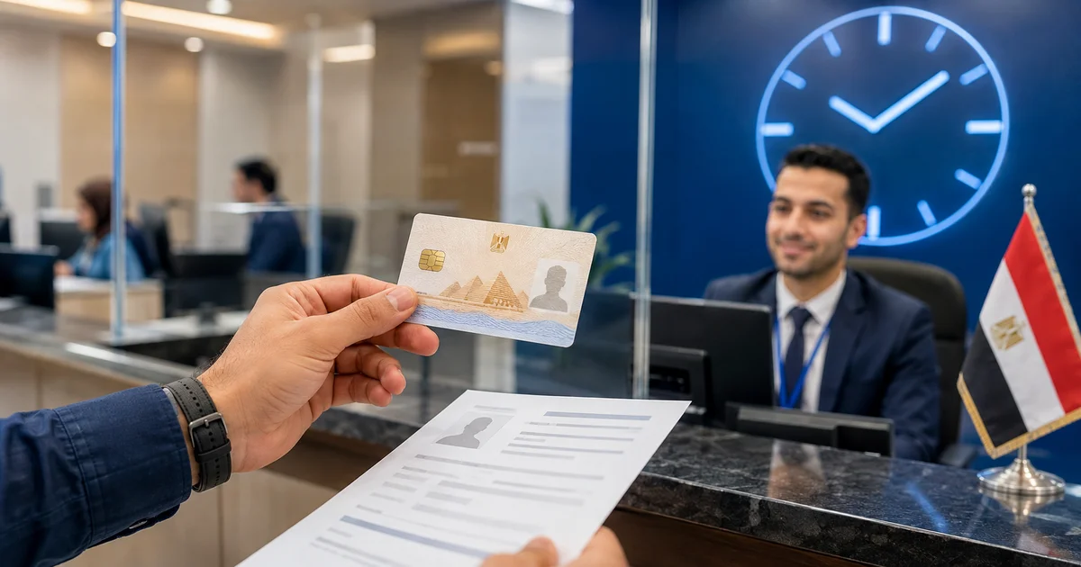 مواطن يقدم بطاقة الرقم القومي والمستندات إلى موظف داخل مكتب أحوال مدنية