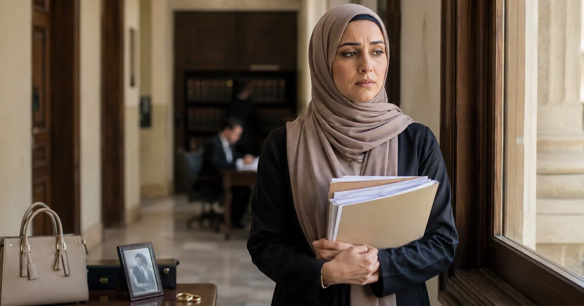 مطلقة تحمل أوراقها القانونية بعد انتهاء إجراءات الطلاق والتنازل عن بعض الحقوق