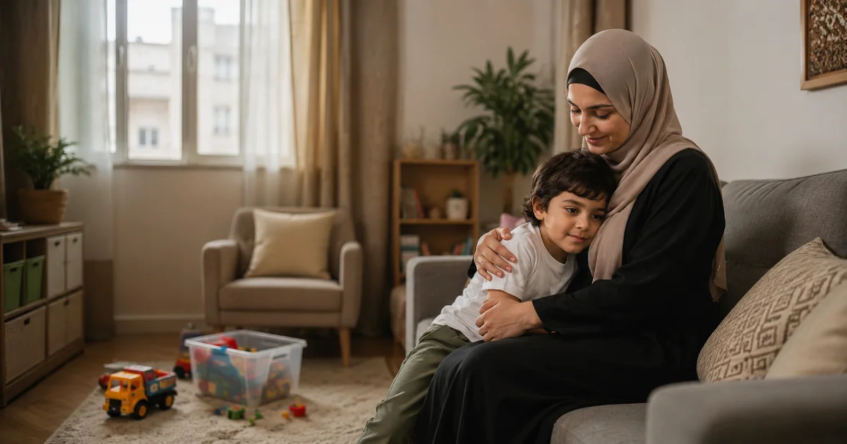 أم مطلقة حاضنة مع طفلها في المنزل ضمن موضوع حقوق المطلقة الحاضنة في الإسلام