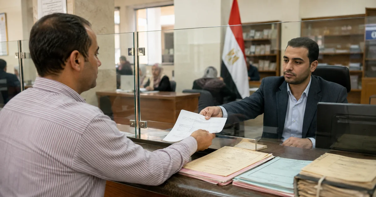 مواطن يقدم المستندات لاستخراج قيد عائلي من السجل المدني أمام موظف الأحوال المدنية