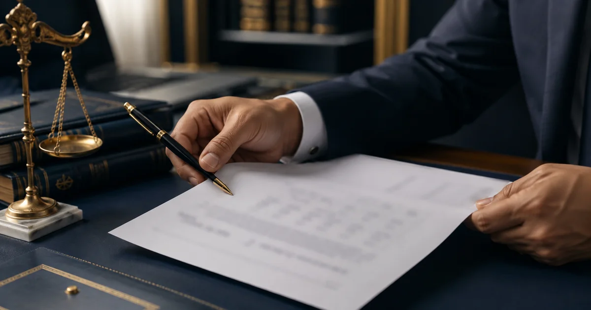 محامٍ يراجع مستندات صورية قائمة المنقولات أمام ميزان العدالة