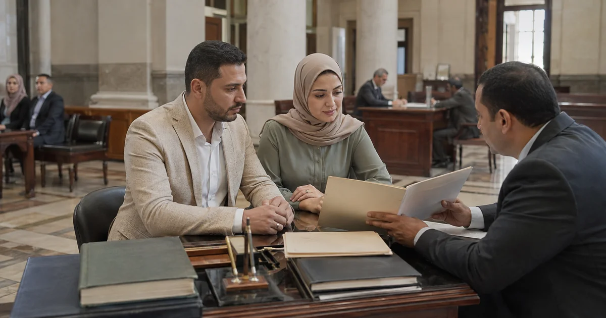 زوجان يراجعان مستندات الزواج مع مختص داخل جهة رسمية في مصر