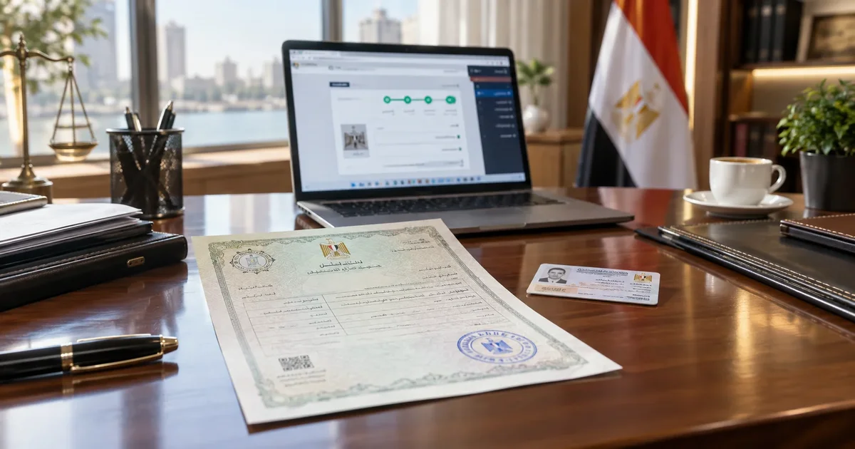 مستند قيد عائلي فوري مع بطاقة الرقم القومي داخل مكتب لإنهاء الإجراءات الحكومية