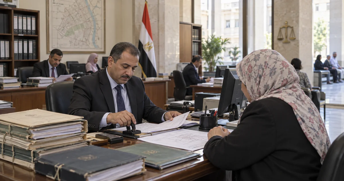 موظف يراجع مستندات تسجيل عقار داخل مكتب الشهر العقاري