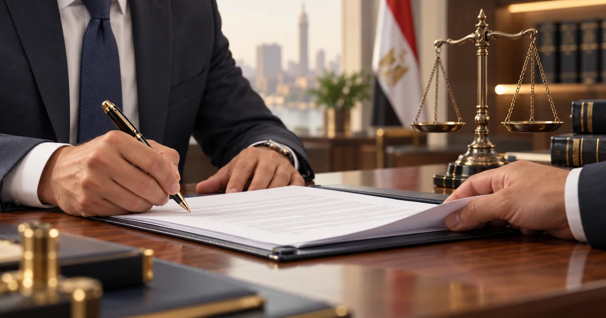 توقيع نموذج عقد تنازل عن حصص في شركة داخل مكتب قانوني مصري